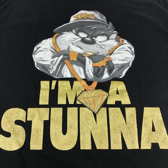 Y2K Looney Tunes Shirt Men's Extra Extra Large Black Taz I'm A Stunna Bedazzled - Picture 2 of 12